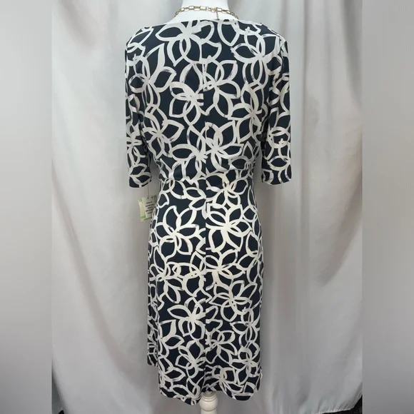 Anne Klein Elegant Slate and light cream floral Patterned Dress women’s size 8 - Picture 7 of 17